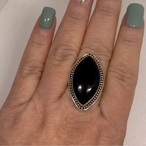 925 Sterling silver ring oval black onyx stone size  10.75